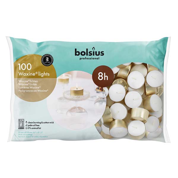 Bolsius 8 hour tea lights (100 Pack) 30 x 38mm